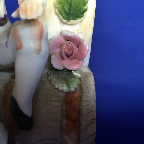 Porcelain Bud Vase Boy Figural Figurine Sitting on Water Barrel Bisque Vintage - Picture 3 of 11